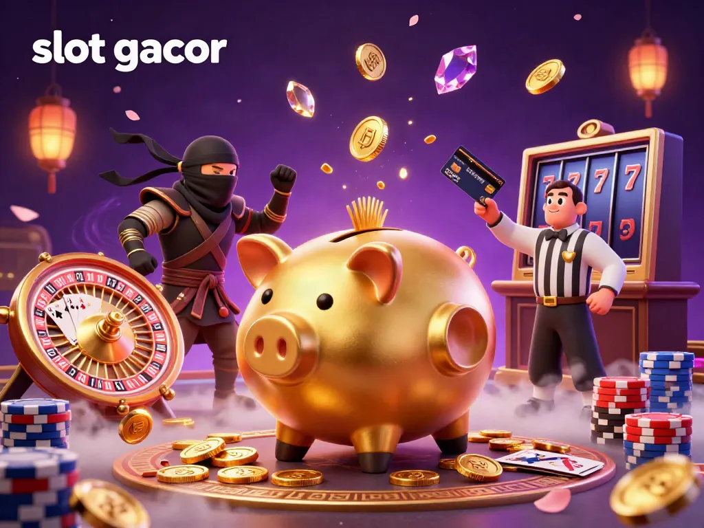 Experience thrilling slot gacor gameplay with golden coins cascading and vibrant casino elements.