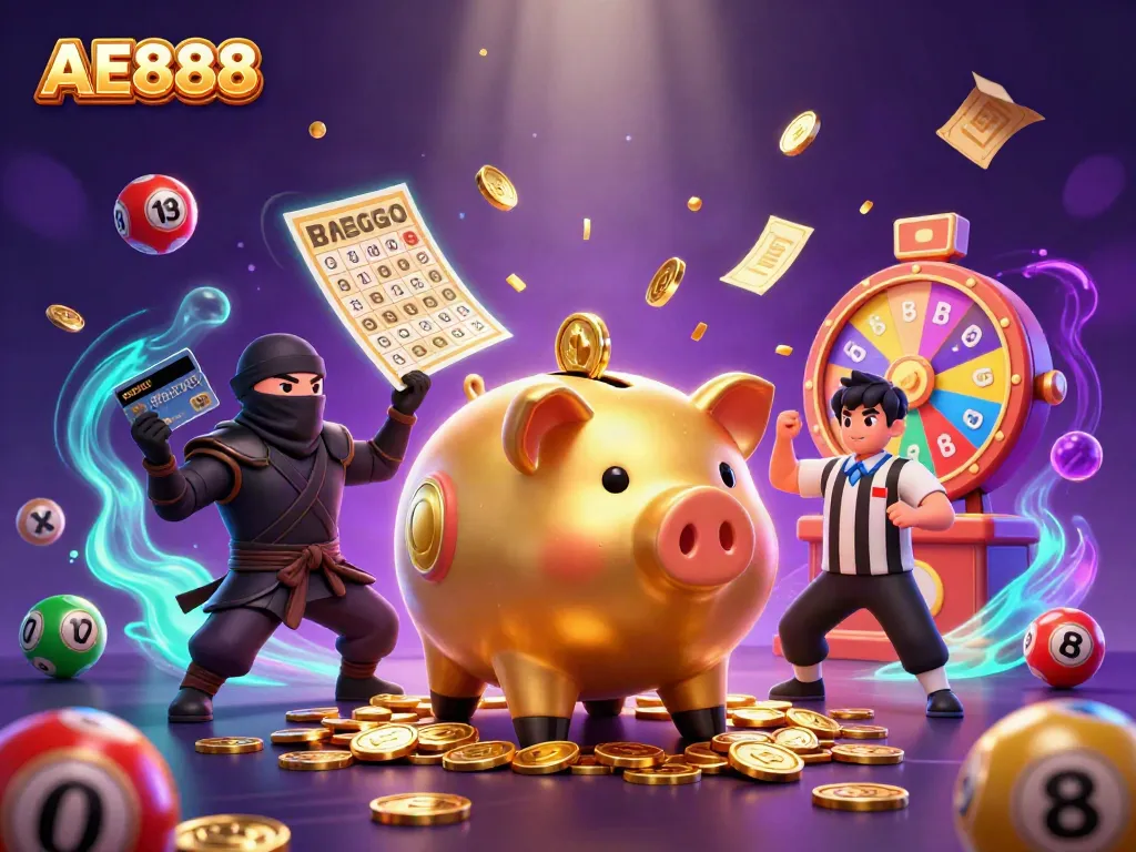 Engage in thrilling AE888 casino action with vibrant characters and dynamic winning elements.
