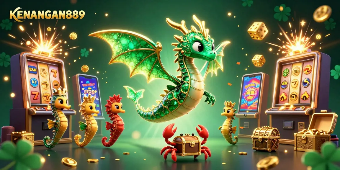 Spin and win with KENANGAN889 at vibrant online casinos featuring dragons, slots, and treasures.